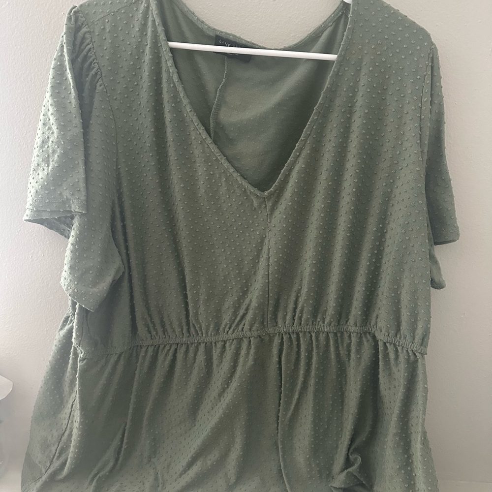 Lane Bryant Olive Textured V-Neck Blouse